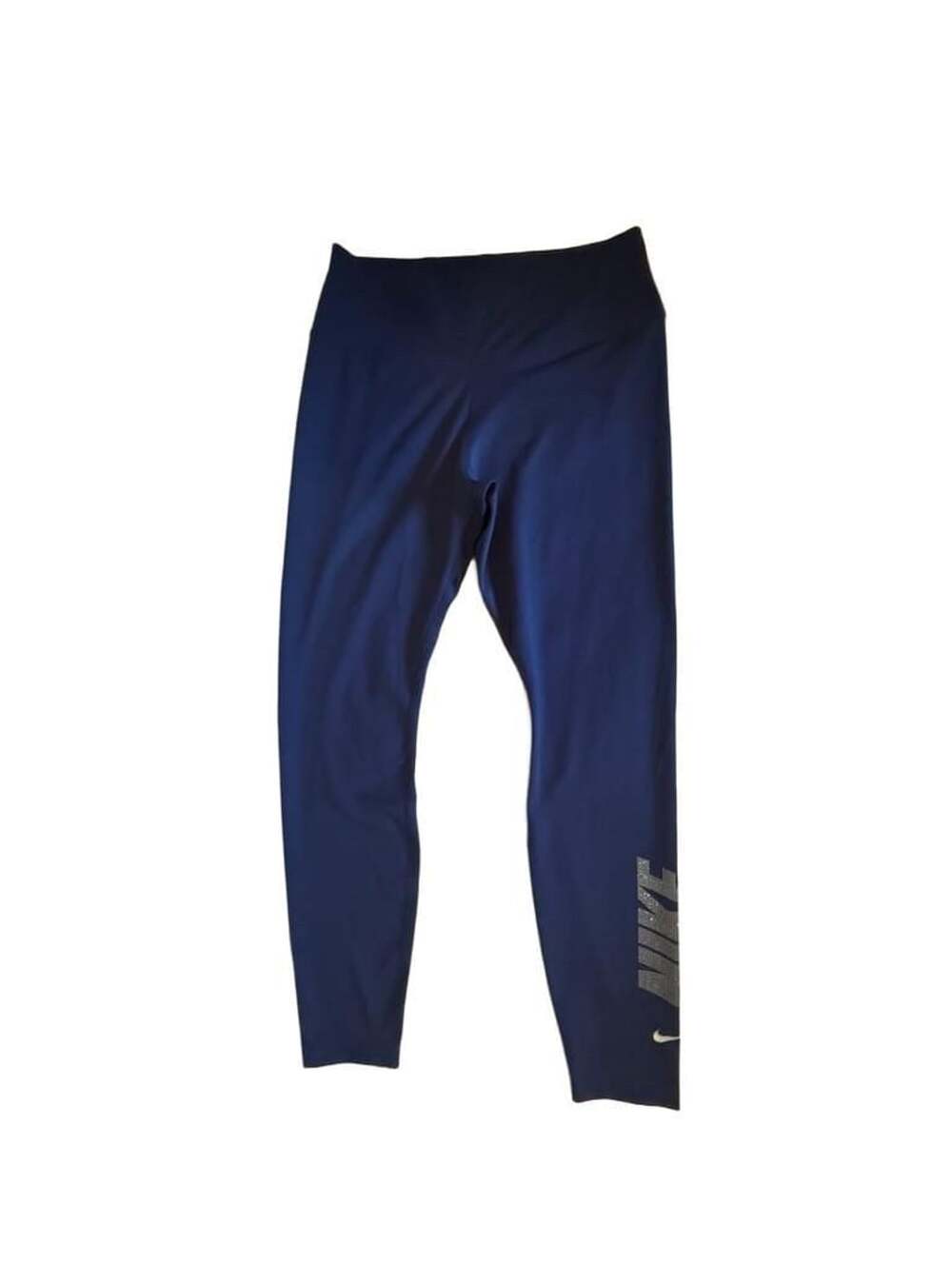 Nike Dri-FIT One Women's Mid-Rise 7/8 Leggings - Navy w/ Rhinestone Logo, Size M